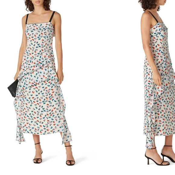 $650 RETAIL Jason Wu Floral Silk Midi Dress Mermaid Core - Picture 2 of 5